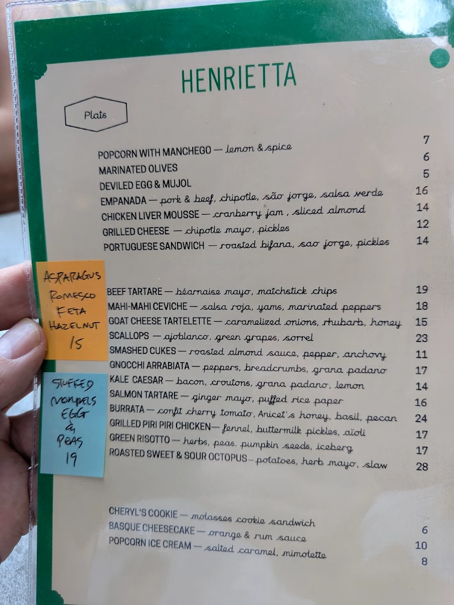 Menu, Bar Henrietta