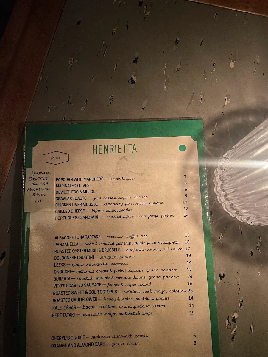 Menu, Bar Henrietta
