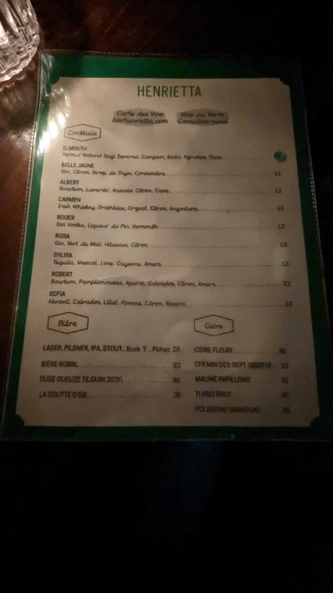 Menu, Bar Henrietta