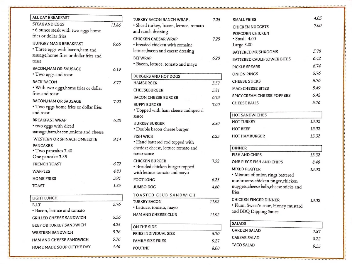 Menu, Mary's Family Restaurant