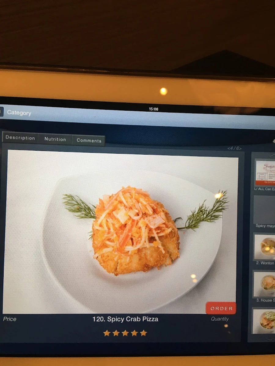 Menu, Shogun Sushi