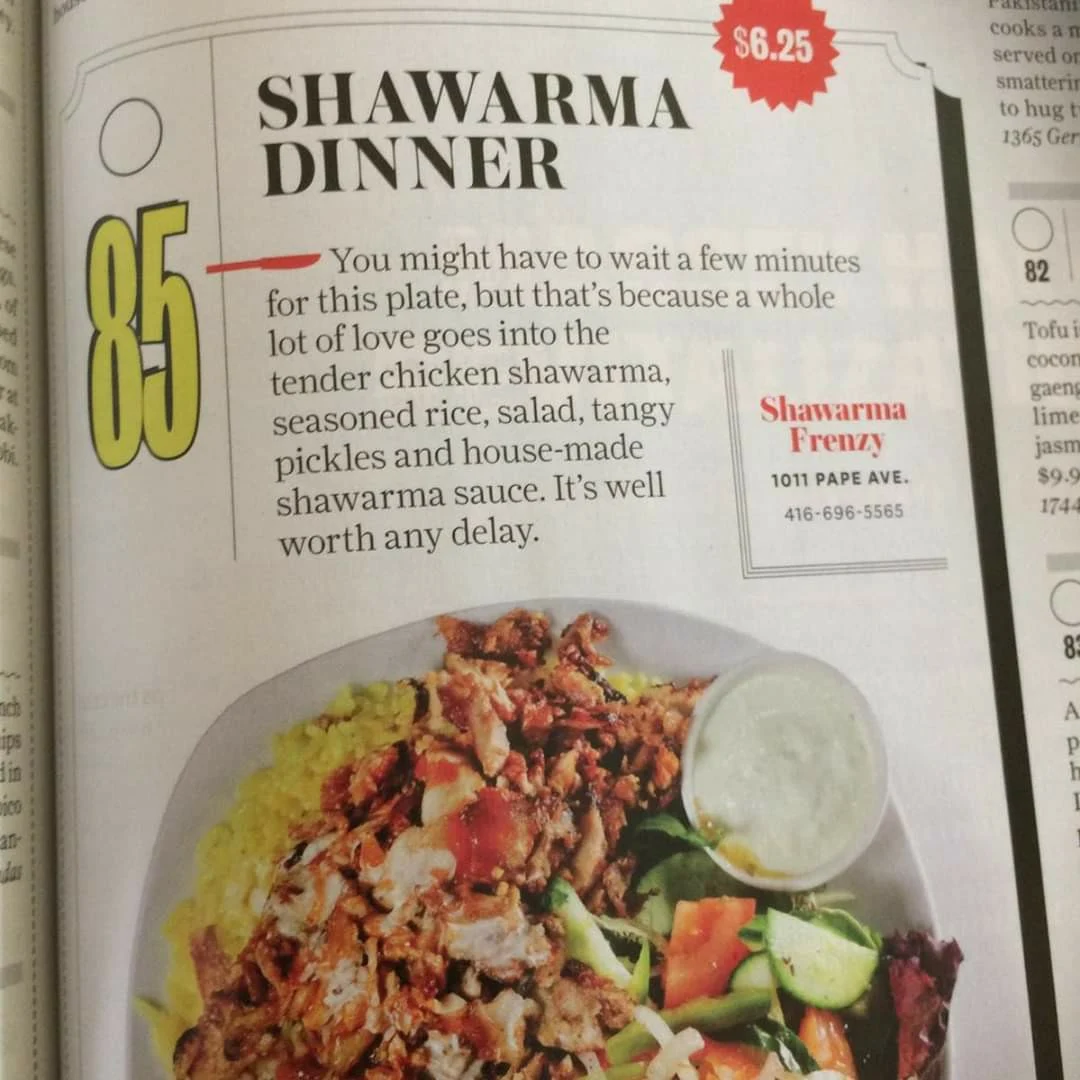 Menu, Shawarma Frenzy