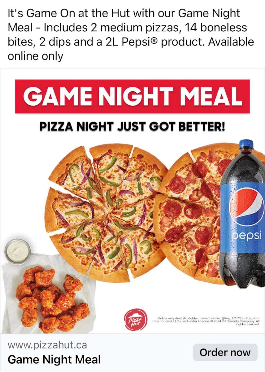 Menu, Pizza Hut