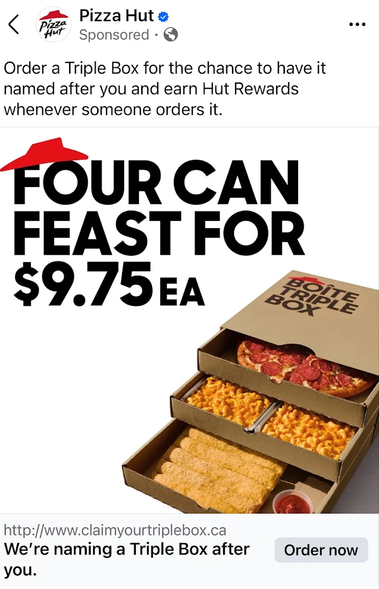 Menu, Pizza Hut