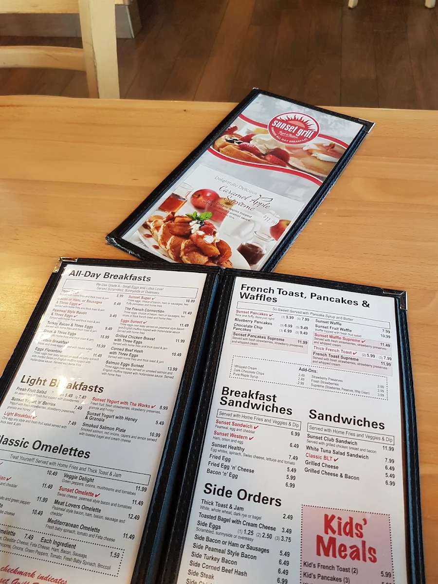 Menu, Sunset Grill