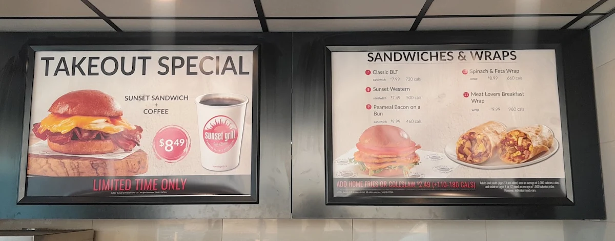 Menu, Sunset Grill