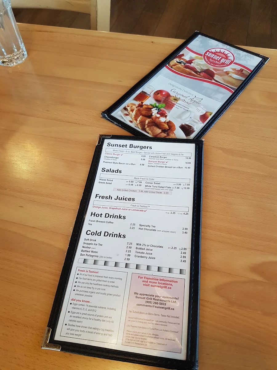 Menu, Sunset Grill