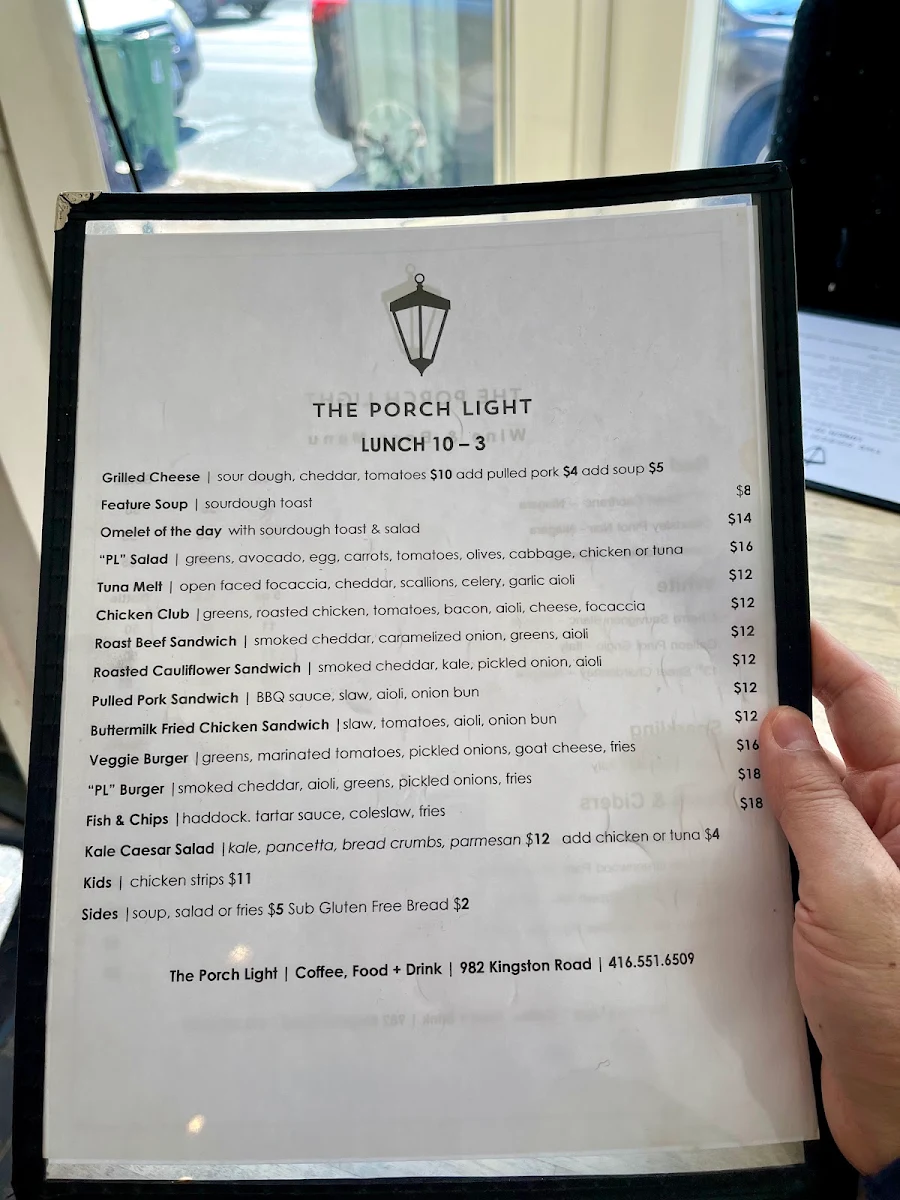Menu, The Porch Light