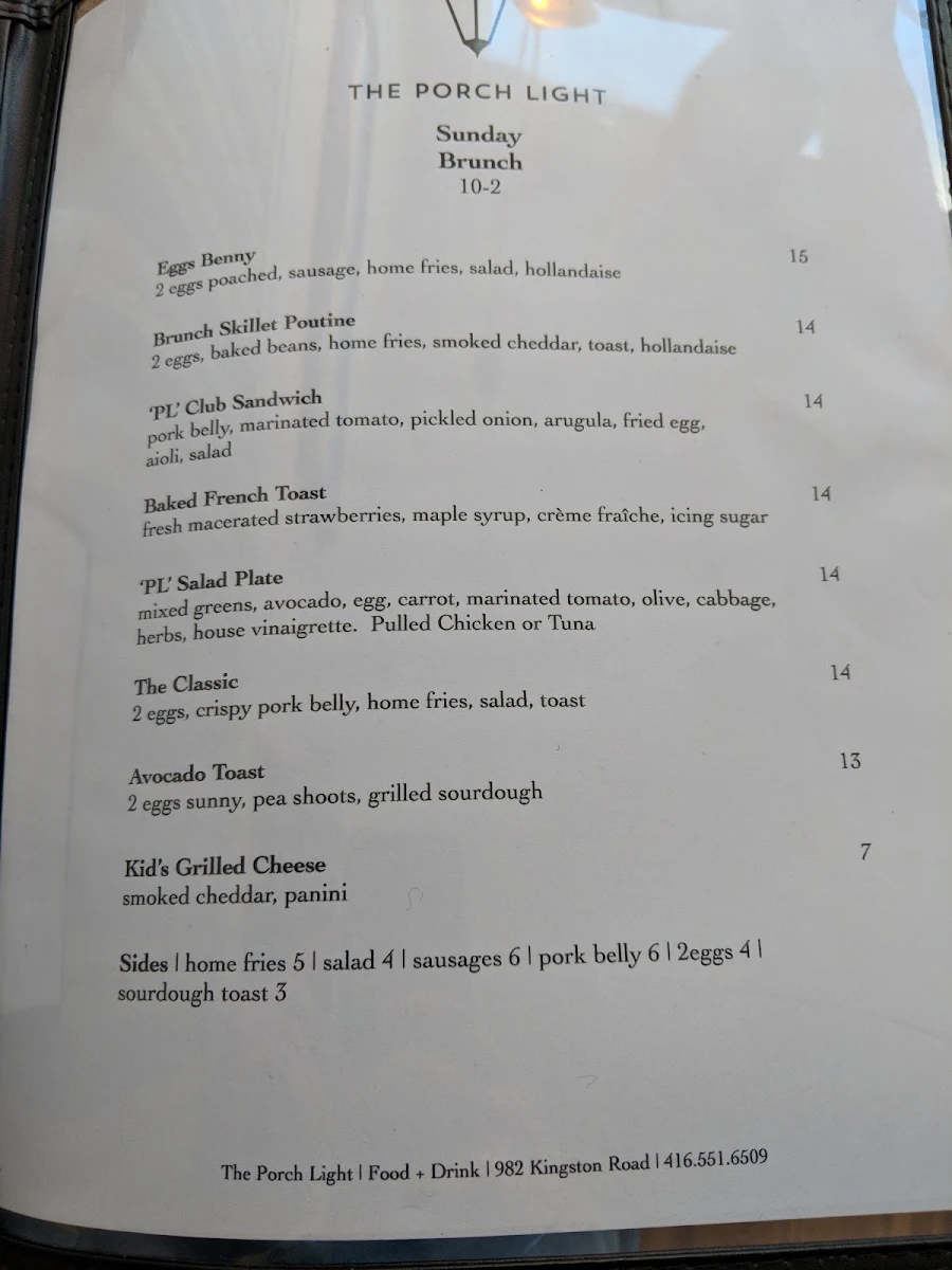 Menu, The Porch Light