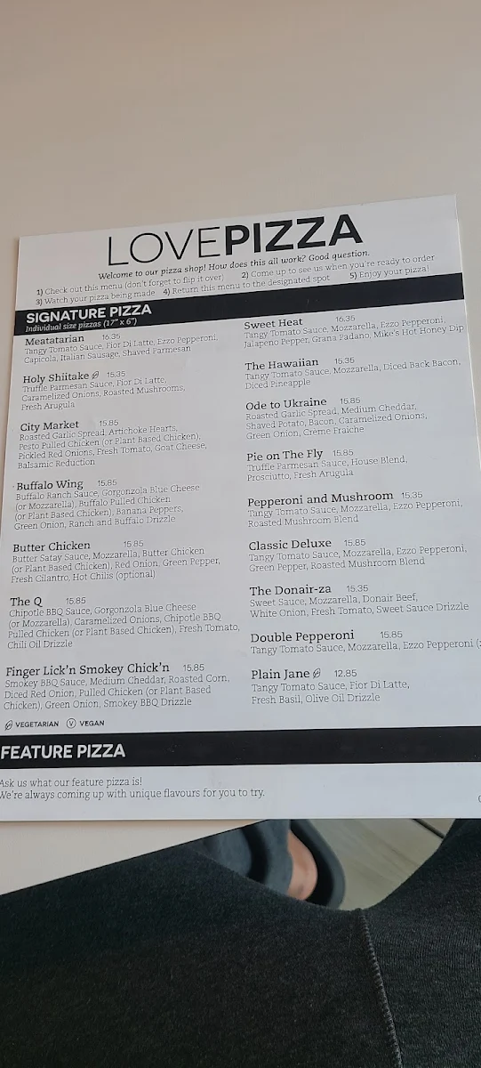 Menu, LOVEPIZZA Rabbit Hill