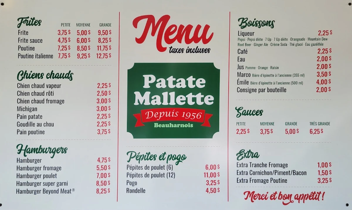 Menu, Patate Mallette