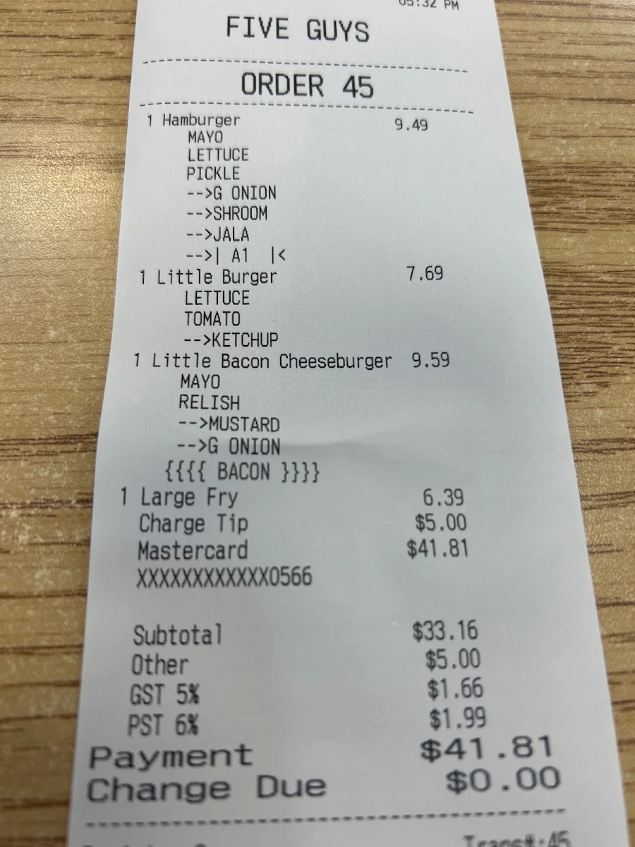 Menu, Five Guys