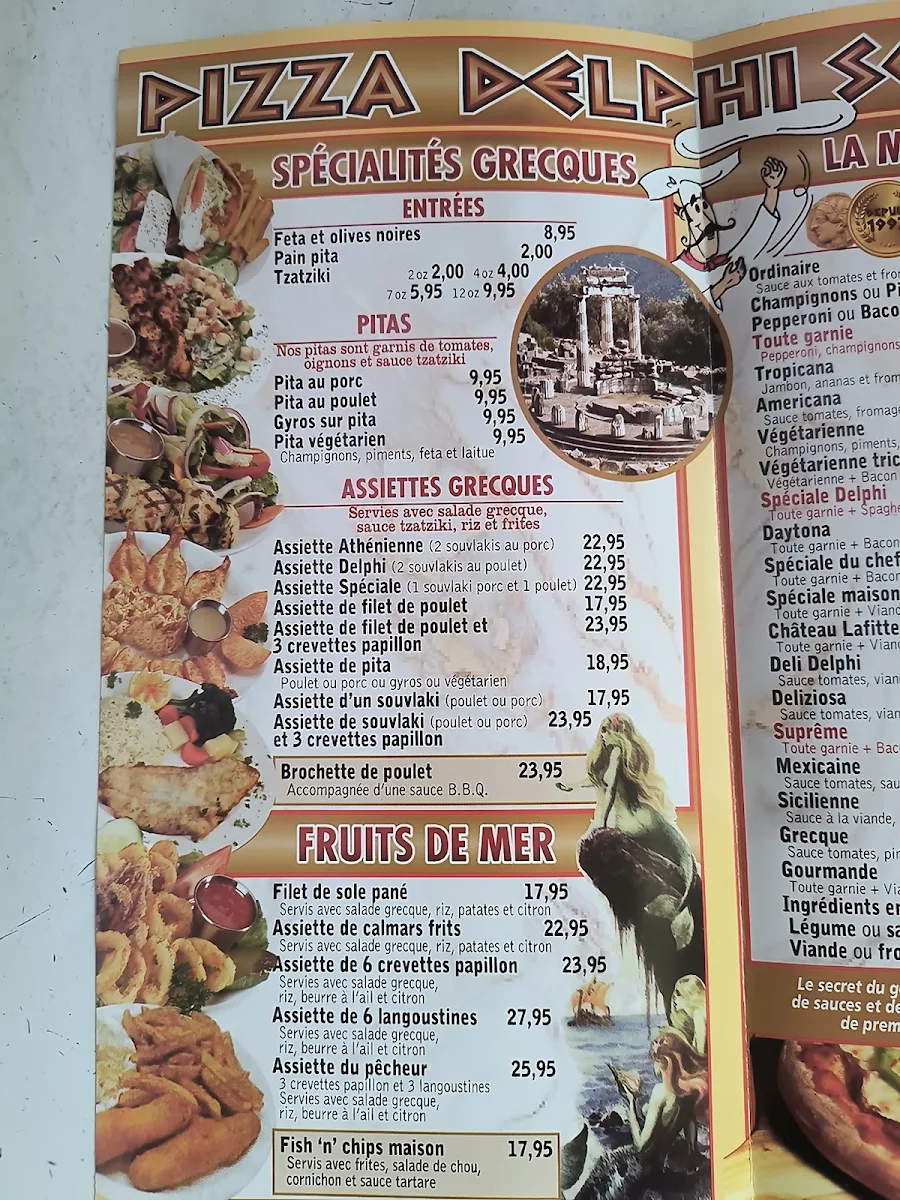 Menu, Pizza Delphi Sous-Marins