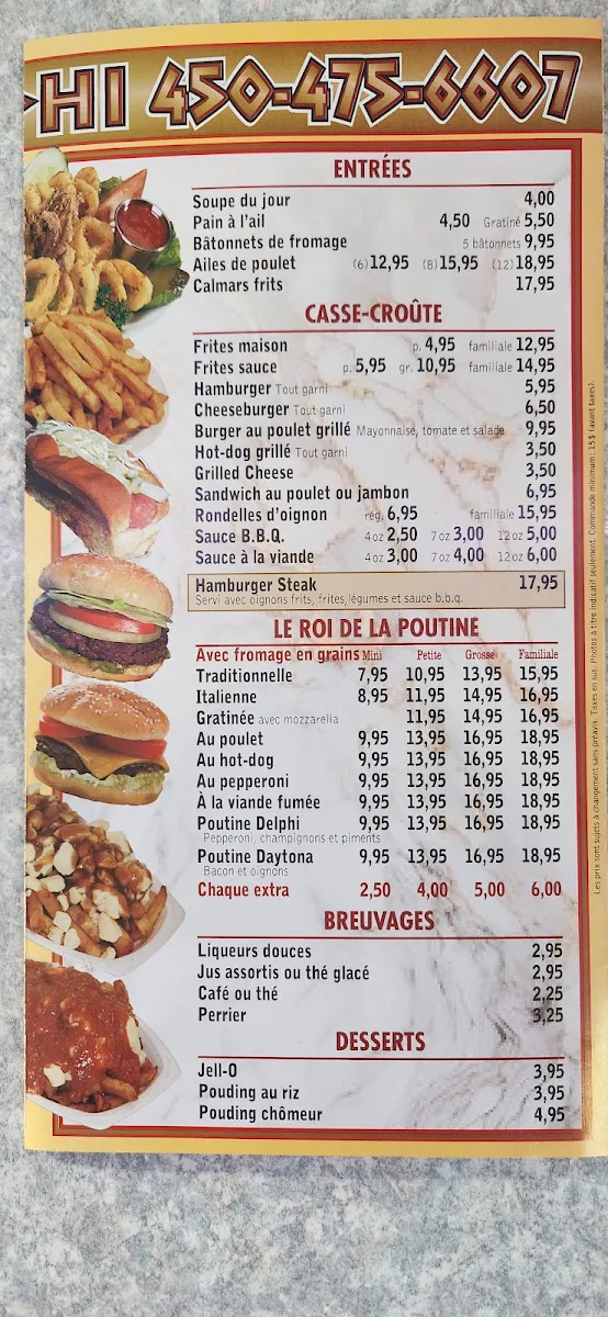 Menu, Pizza Delphi Sous-Marins