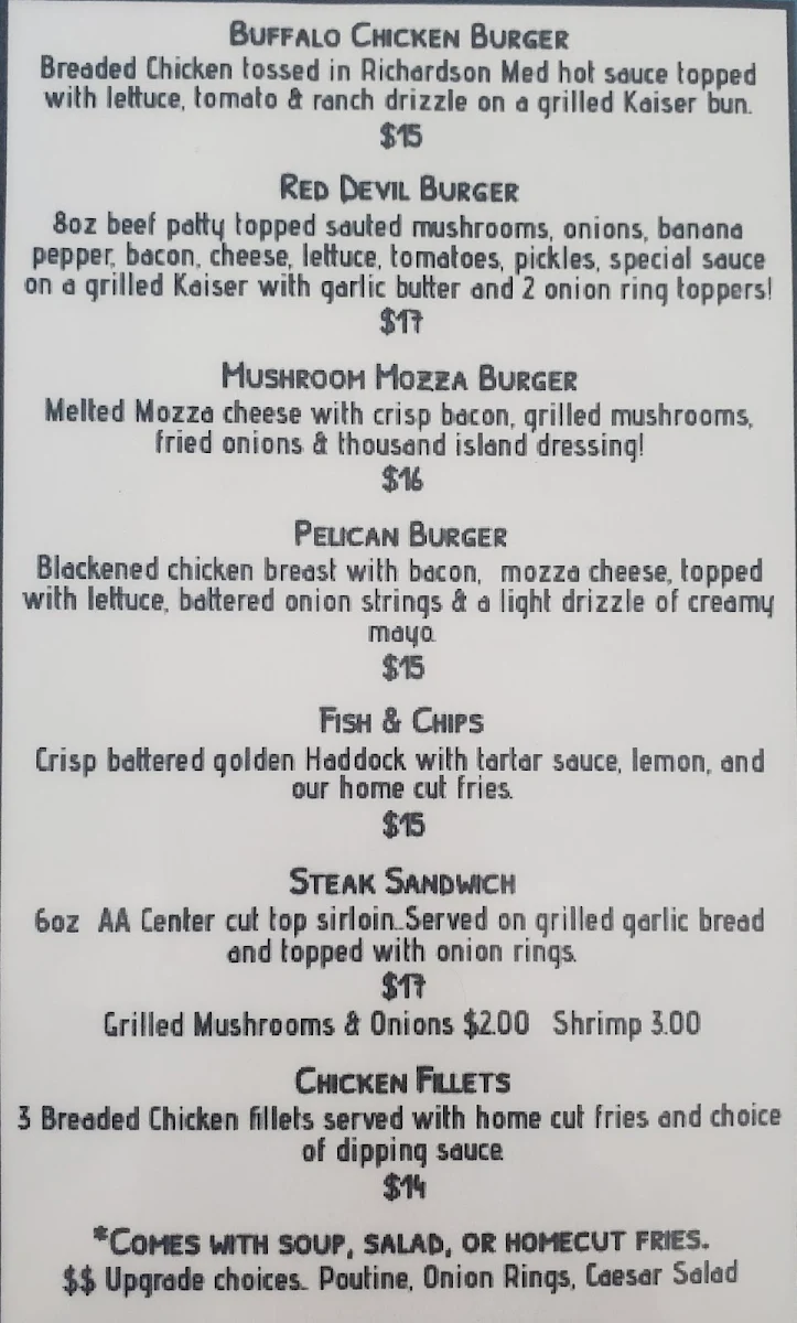 Menu, Pelican Lake Campground and Lounge