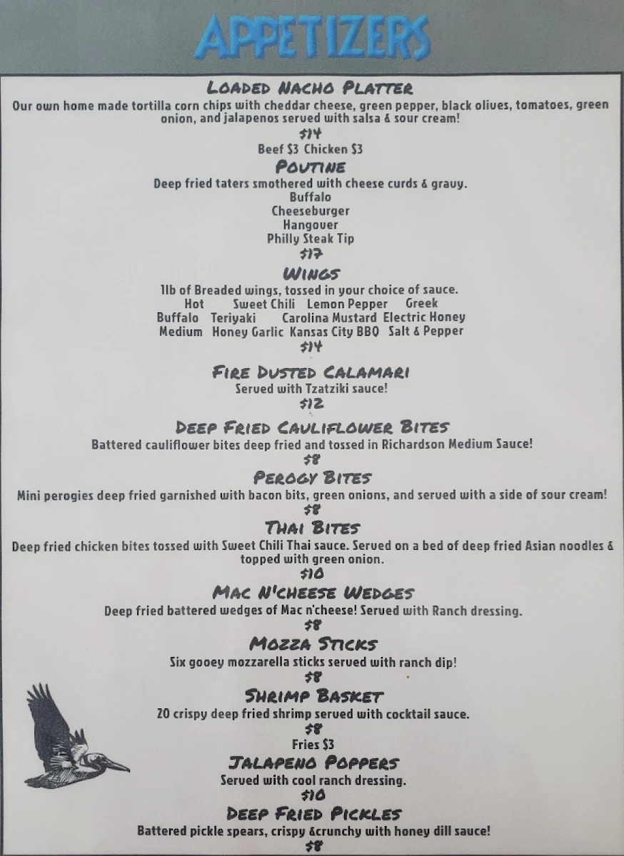 Menu, Pelican Lake Campground and Lounge