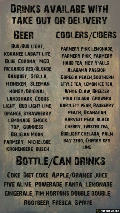 Menu, Pelican Lake Campground and Lounge