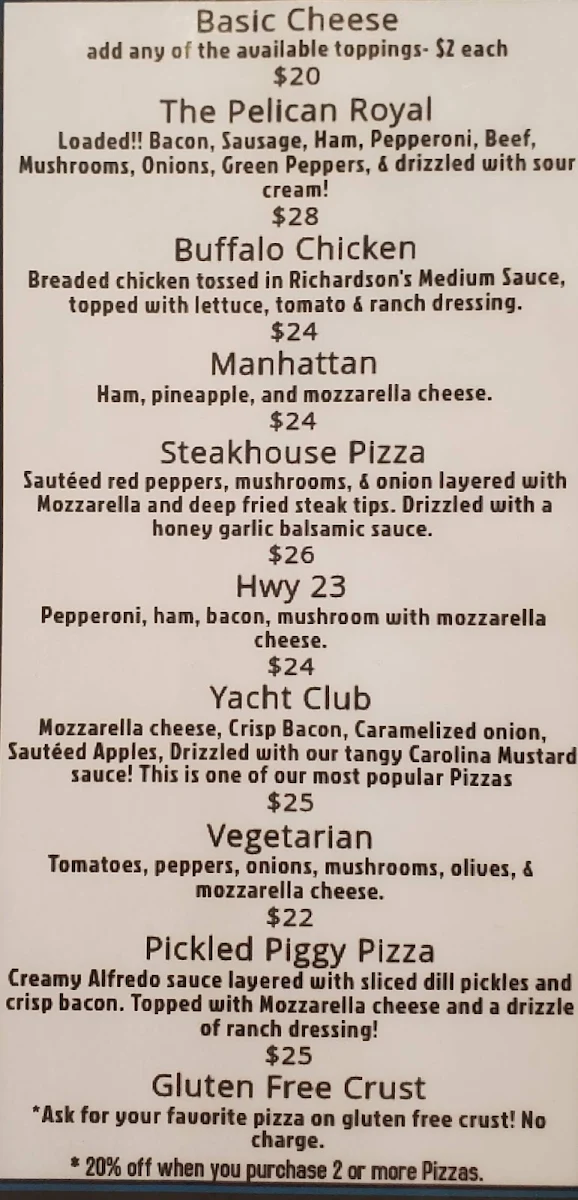 Menu, Pelican Lake Campground and Lounge