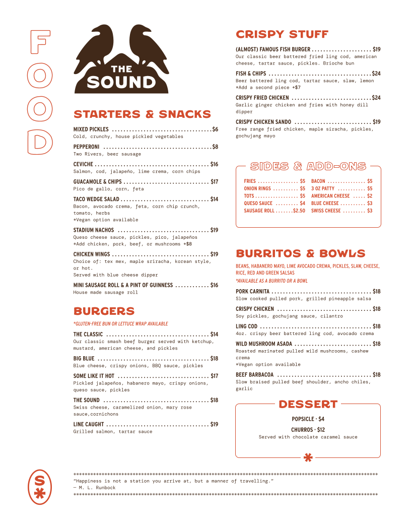 Menu, The Sound Public House Britannia Beach Village