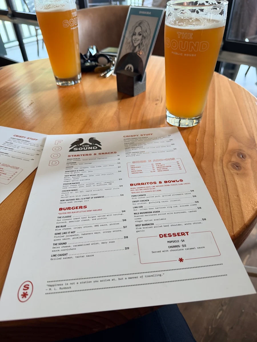 Menu, The Sound Public House Britannia Beach Village