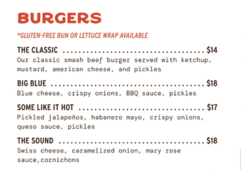 Menu, The Sound Public House Britannia Beach Village