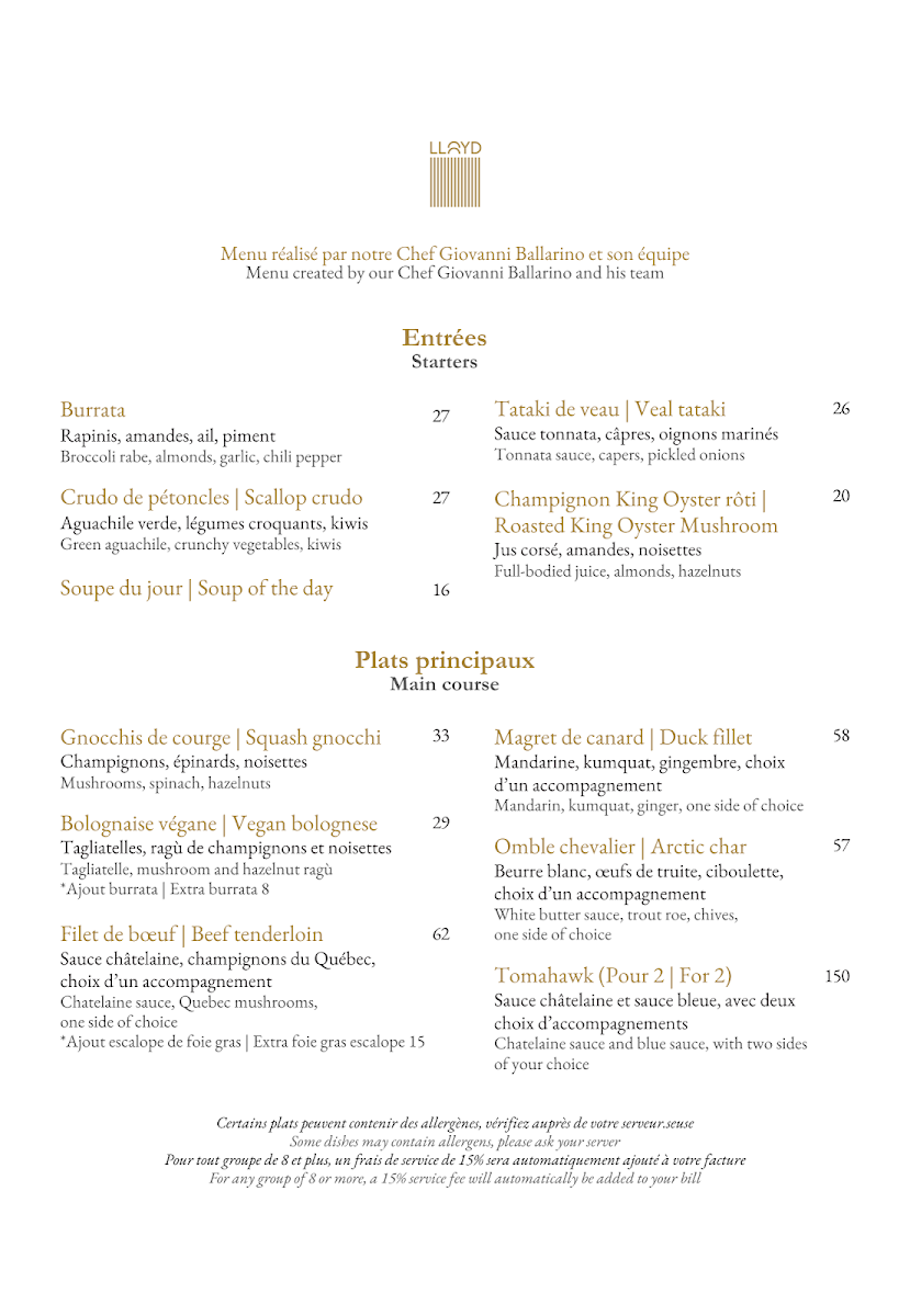 Menu, Lloyd