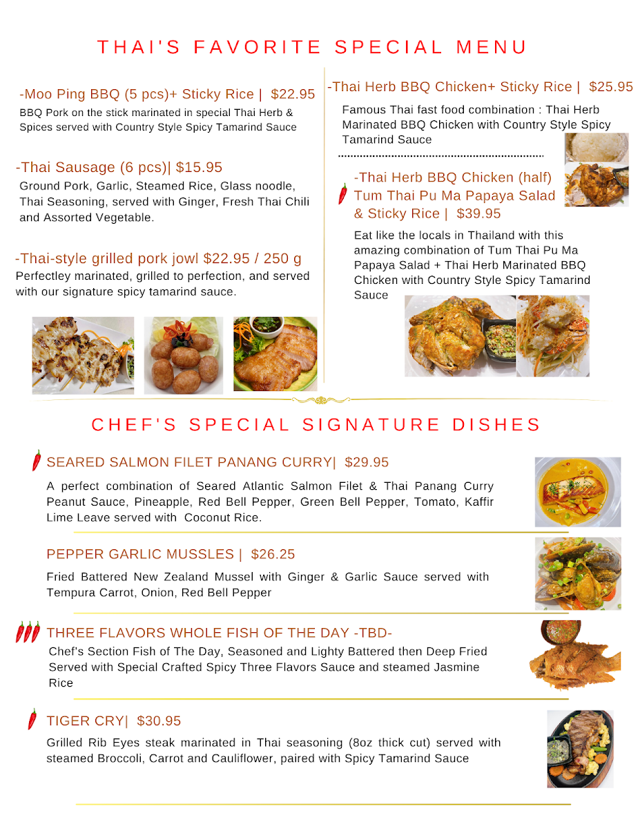 Menu, Thai Corner Restaurant & Bakery