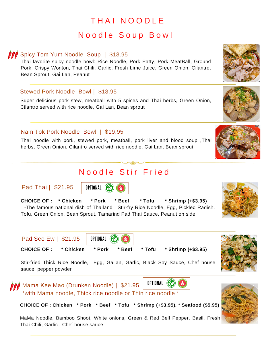 Menu, Thai Corner Restaurant & Bakery