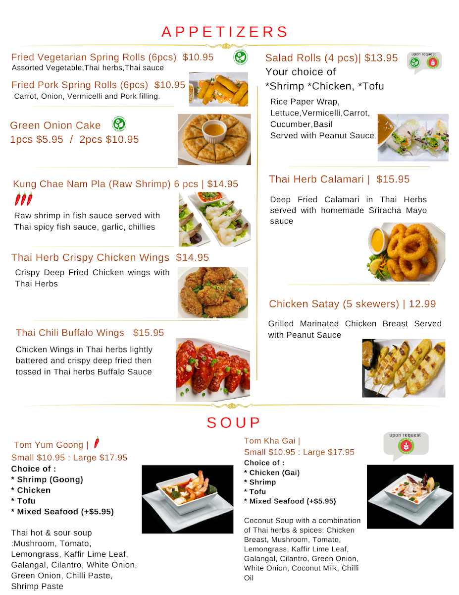 Menu, Thai Corner Restaurant & Bakery