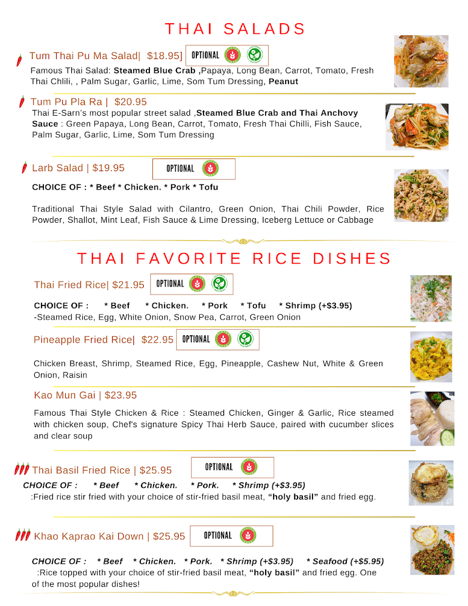 Menu, Thai Corner Restaurant & Bakery