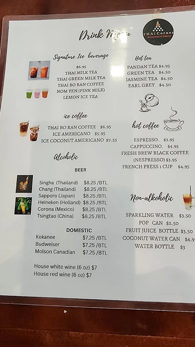 Menu, Thai Corner Restaurant & Bakery