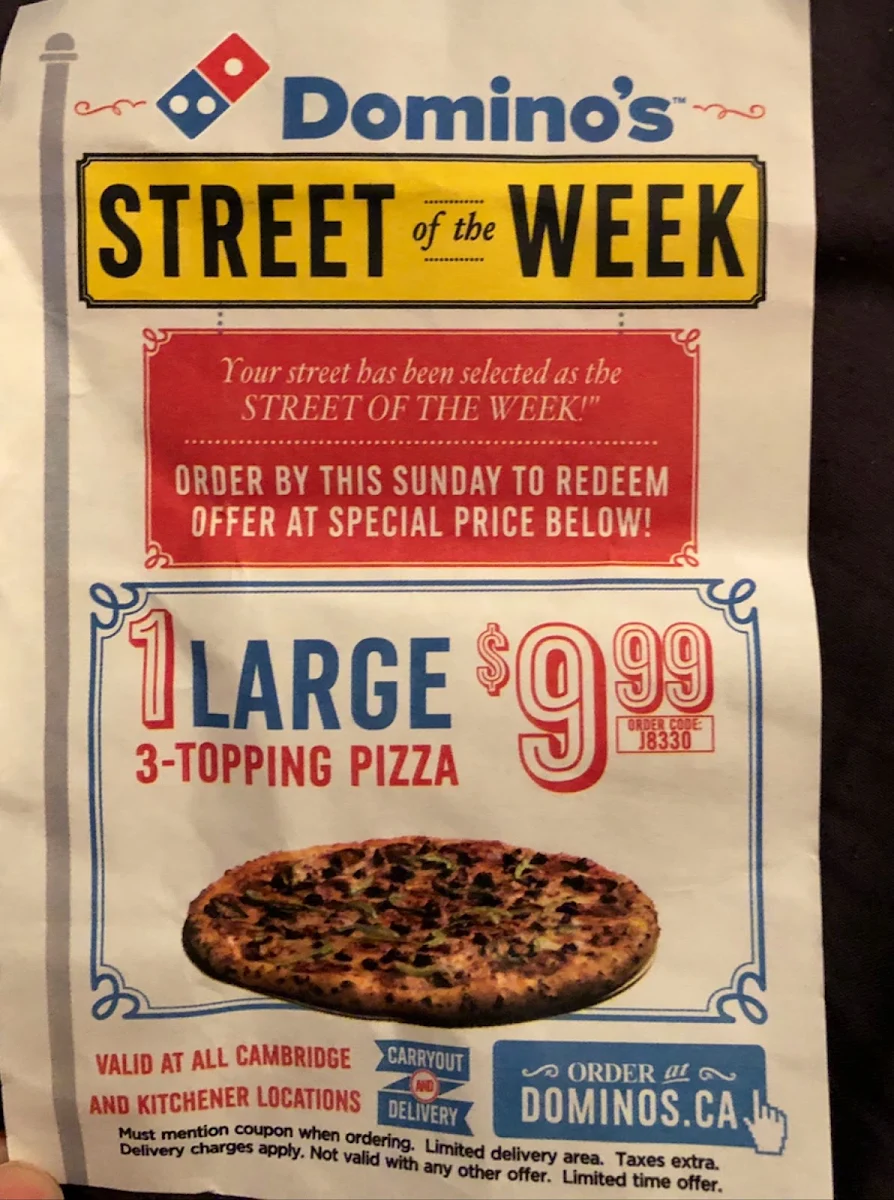 Menu, Domino's Pizza