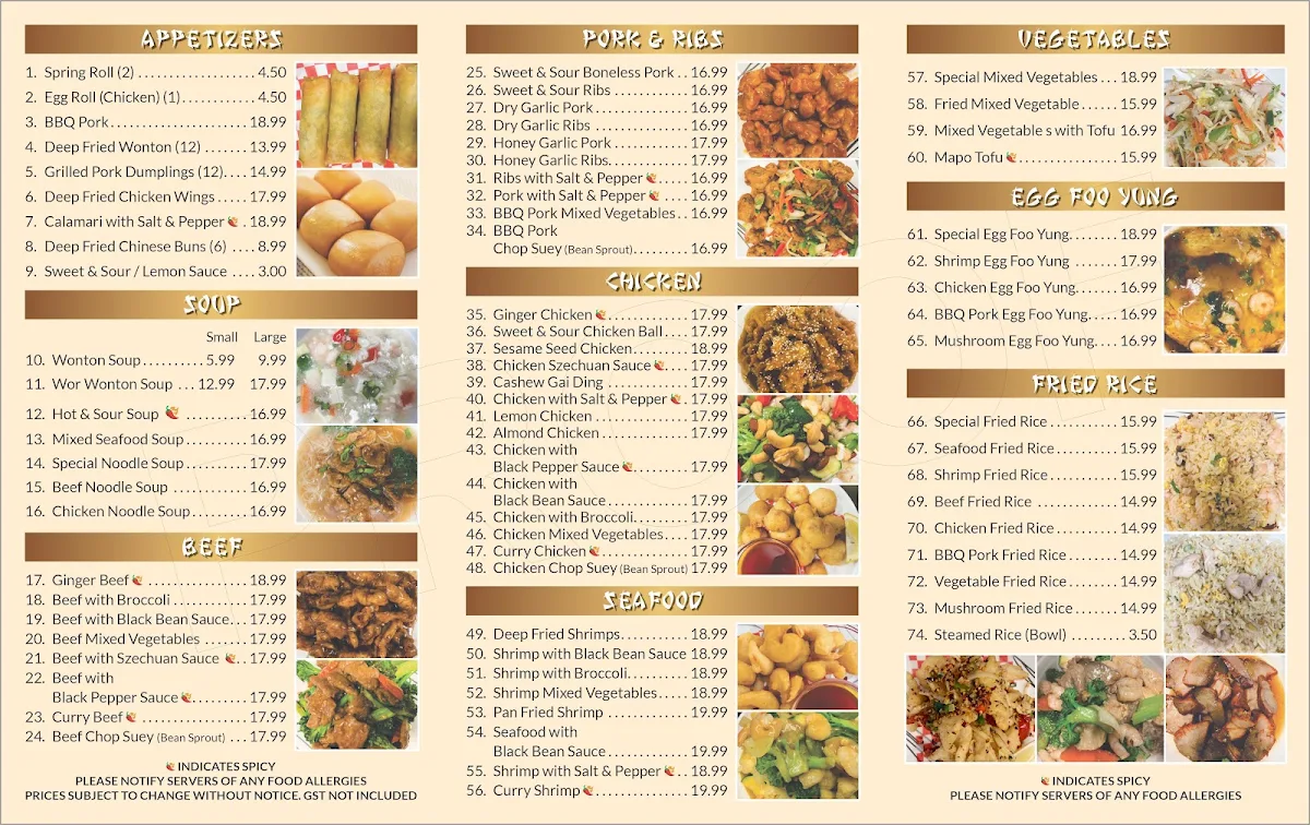 Menu, New Oriental Garden