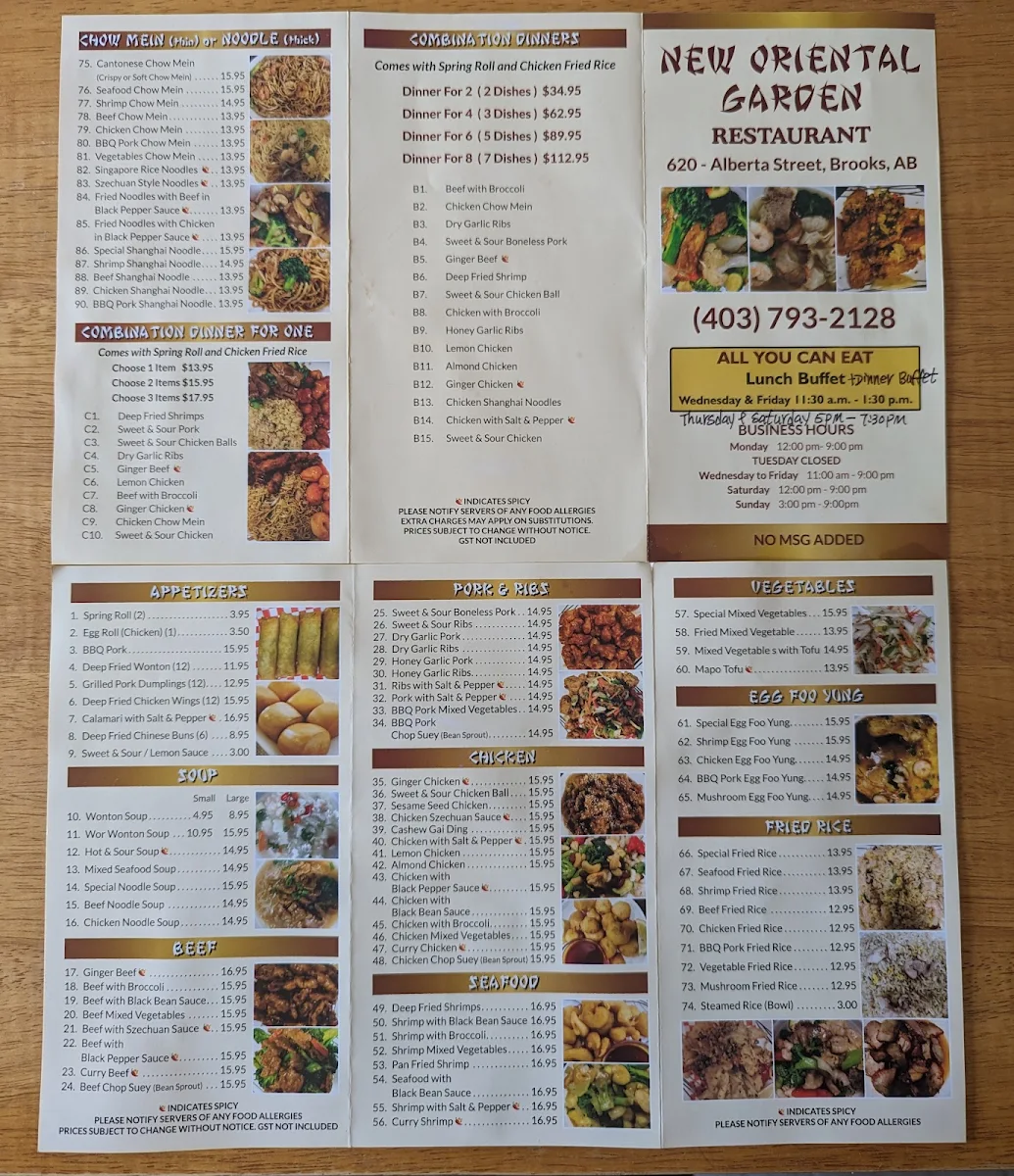 Menu, New Oriental Garden