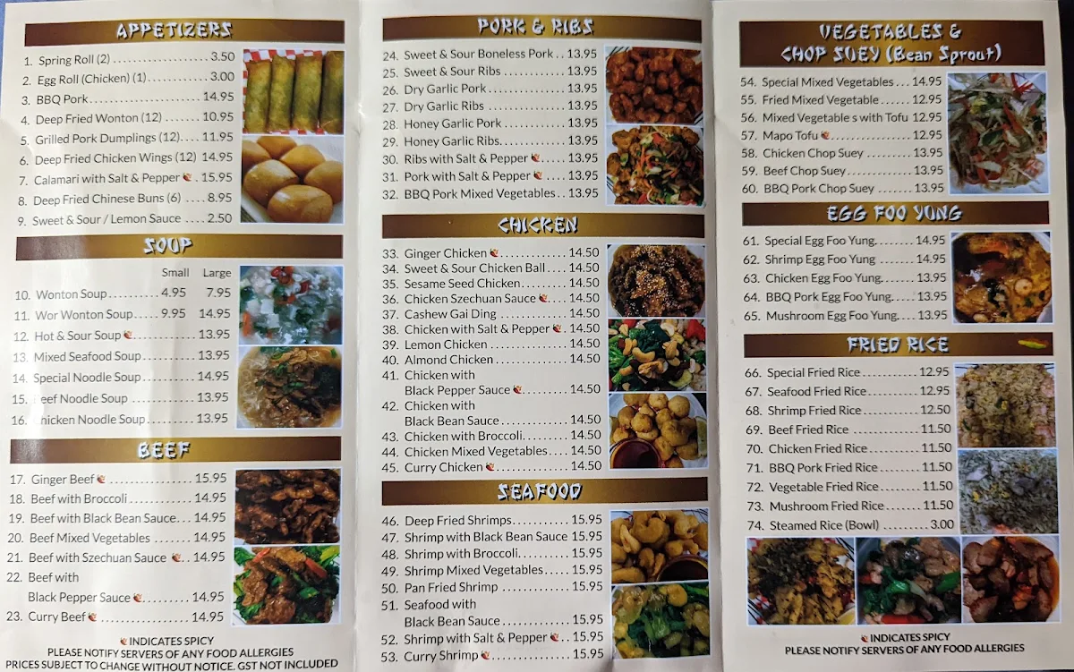 Menu, New Oriental Garden