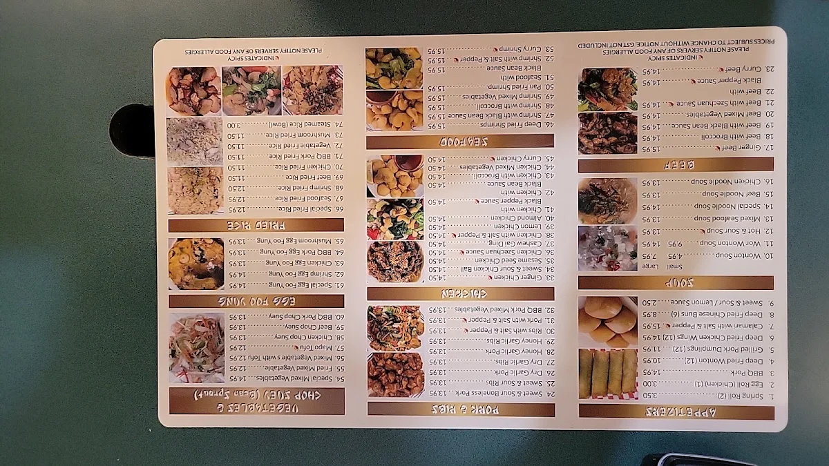 Menu, New Oriental Garden