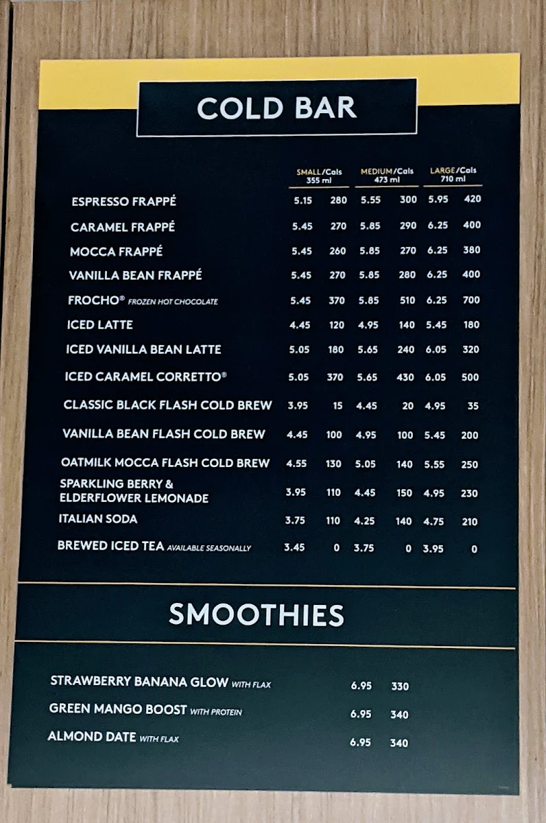 Menu, Second Cup Café