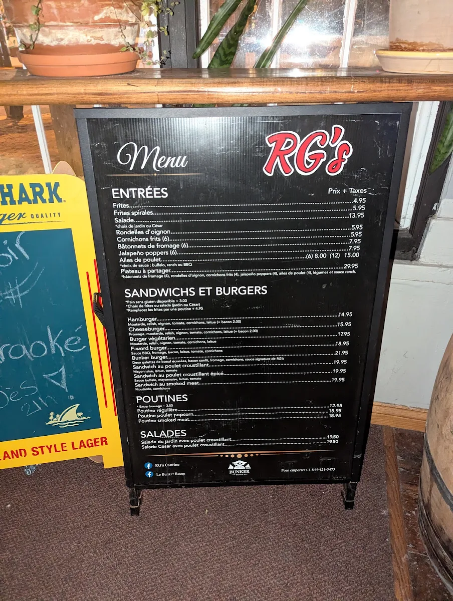 Menu, Bar Le Bunker Room – Sutton
