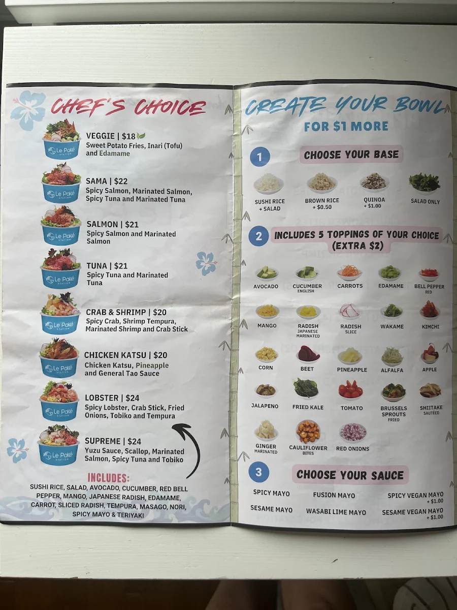 Menu, Le poke station chambly