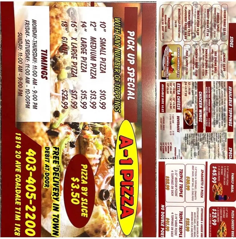 Menu, A1 Pizza Vauxhall