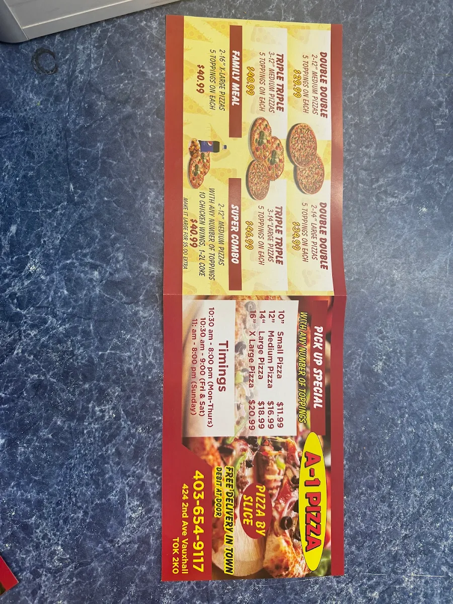 Menu, A1 Pizza Vauxhall