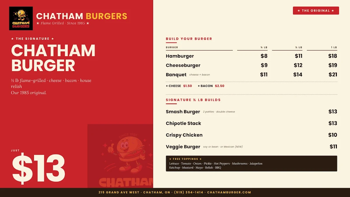Menu, Chatham Burger