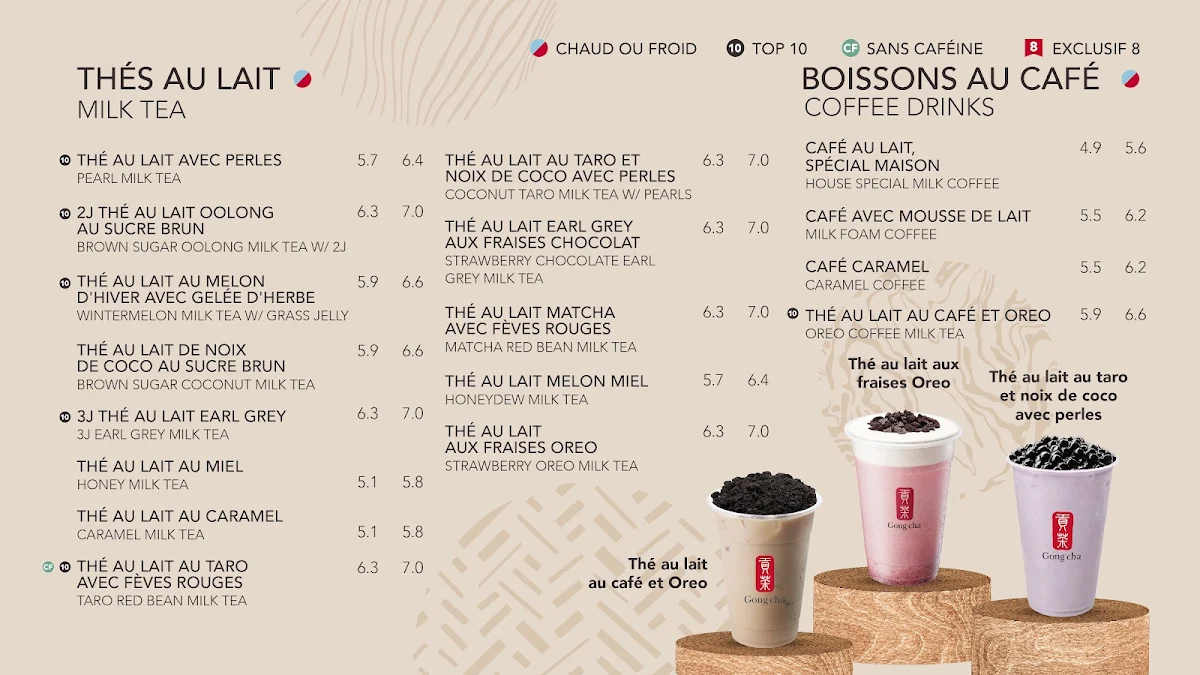Menu, Gong Cha