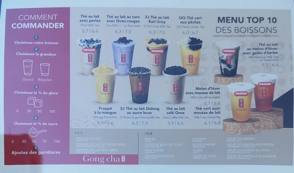 Menu, Gong Cha