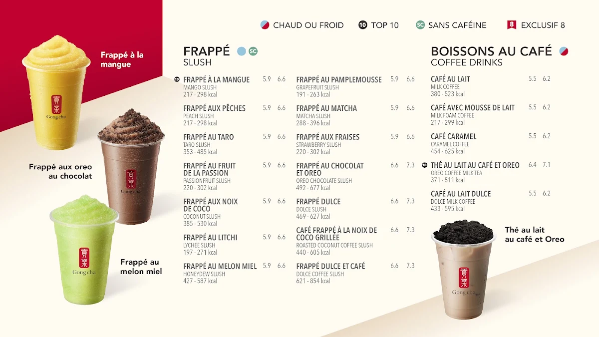 Menu, Gong Cha