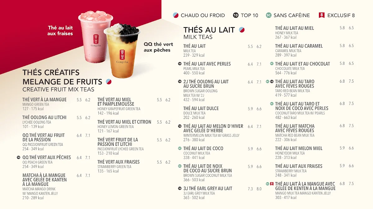 Menu, Gong Cha