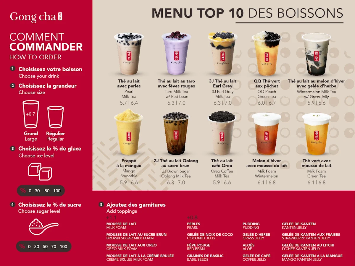 Menu, Gong Cha