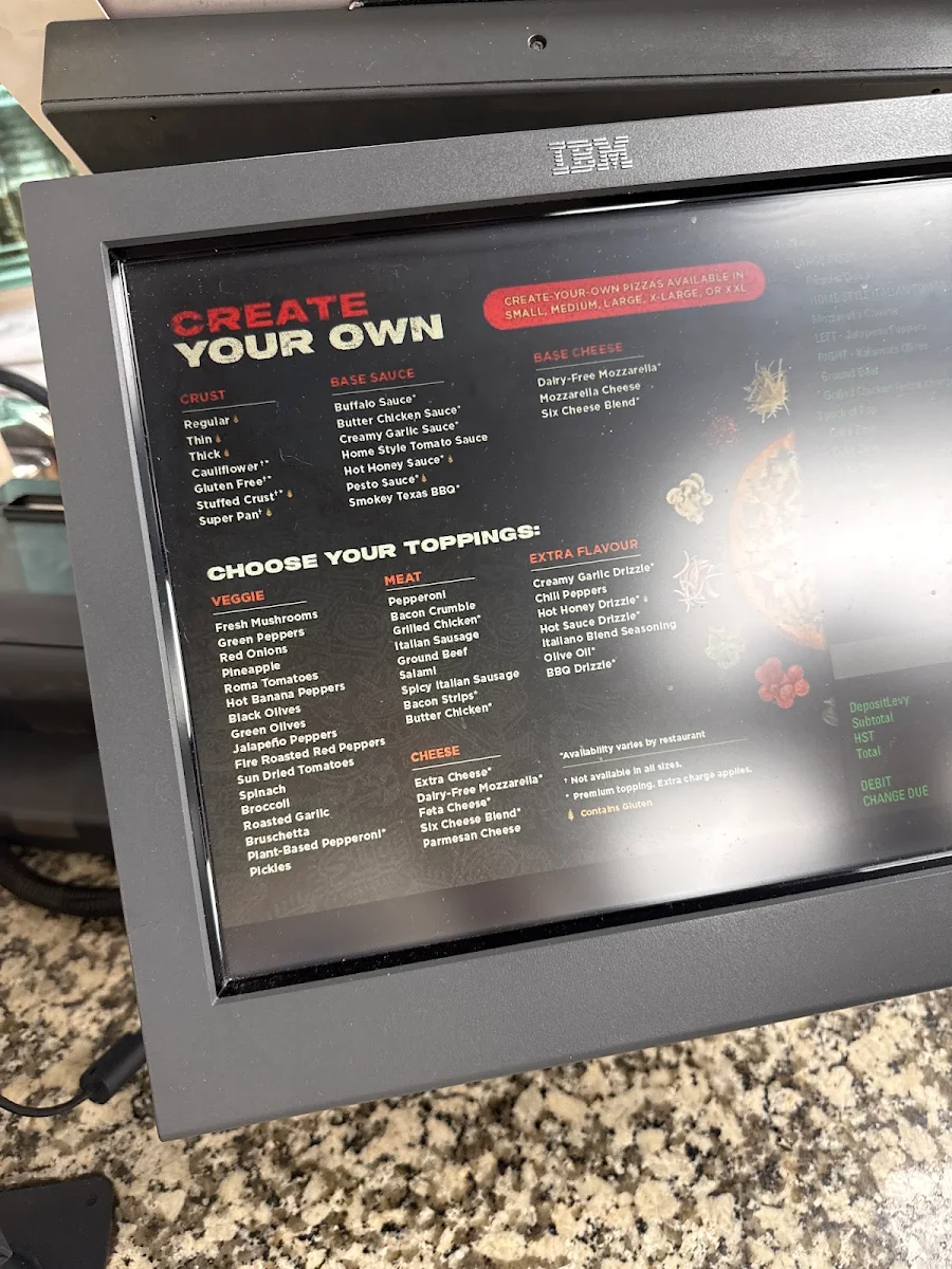 Menu, Pizza Pizza
