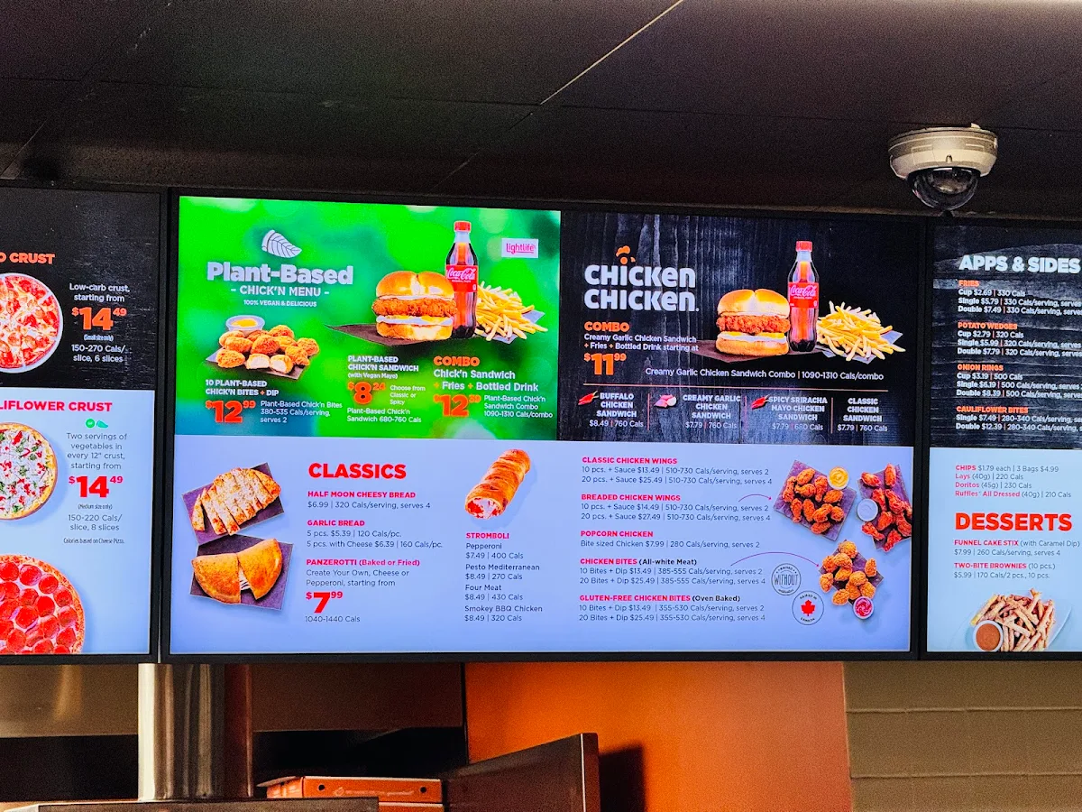 Menu, Pizza Pizza