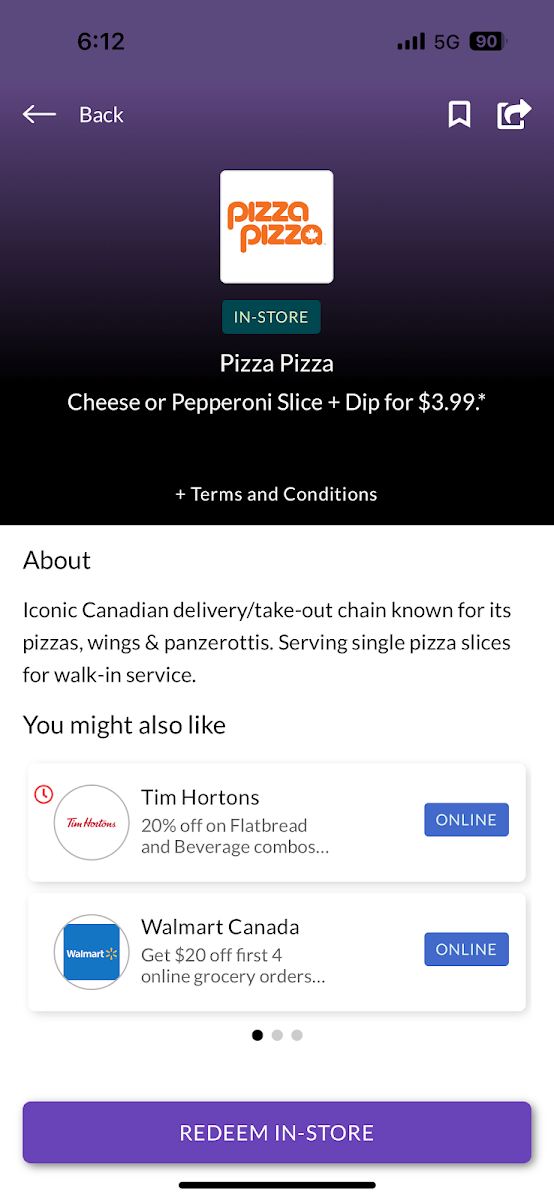Menu, Pizza Pizza